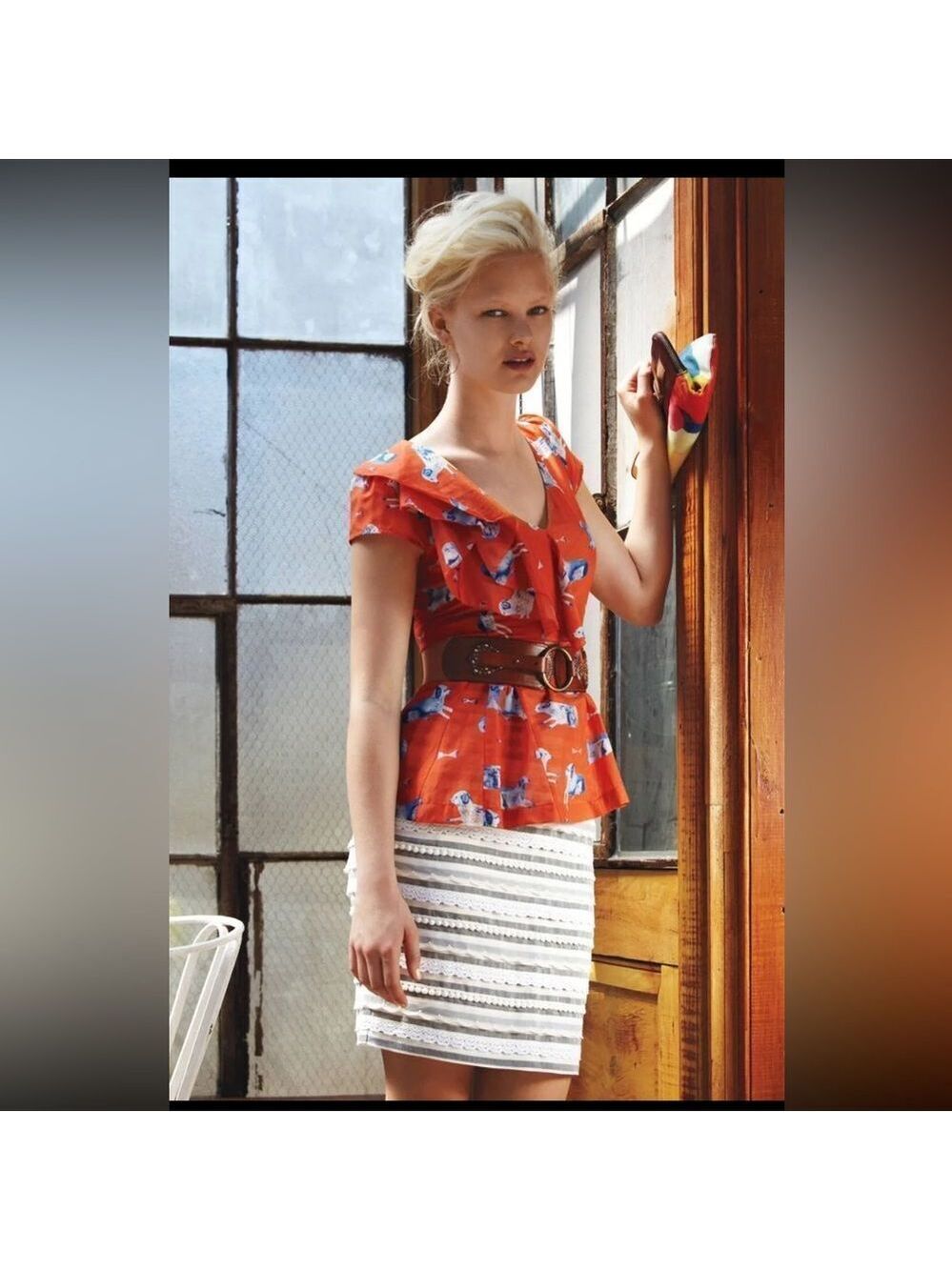 Anthropologie Tabitha Sailing Lace Striped Pencil Mini Skirt Small Linen/Cotton - Picture 4 of 13